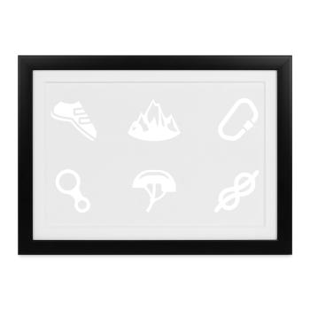 Klettern Symbole Bouldern Bergsteiger Freeclimber - Gerahmtes Poster (37 × 27 cm) - Schwarz - Vorne