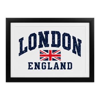 London - England - Union Jack - Vintage - Gerahmtes Poster (37 × 27 cm) - Schwarz - Vorne