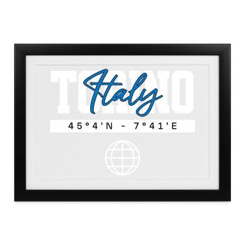 Turin Italien Koordinaten Reise Souvenir - Gerahmtes Poster (37 × 27 cm) - Schwarz - Vorne