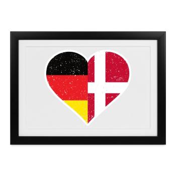 Germany x Denmark Vintage Heart - Gerahmtes Poster (37 × 27 cm) - Schwarz - Vorne