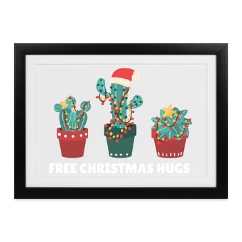 Free Christmas Hugs lustige Kakteen Pflanzen - Gerahmtes Poster (37 × 27 cm) - Schwarz - Vorne