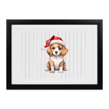 WeihnachtsBeagle mit Santa Hut - Gerahmtes Poster (37 × 27 cm) - Schwarz - Vorne