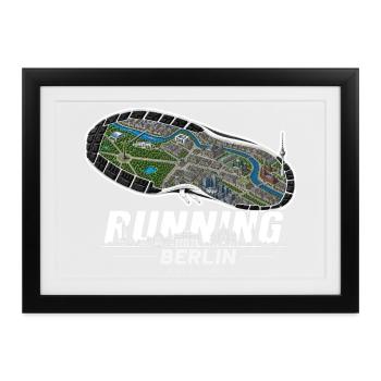 Running Berlin Laufschuh Stadtkarte - dunkel - Gerahmtes Poster (37 × 27 cm) - Schwarz - Vorne