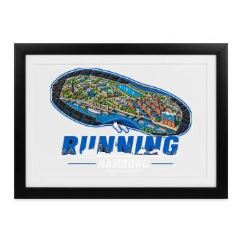 Running Hamburg Laufschuh Stadtkarte - dunkel - Gerahmtes Poster (37 × 27 cm) - Schwarz - Vorne