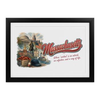Massachusetts Retro Vintage Bay State Design - Gerahmtes Poster (37 × 27 cm) - Schwarz - Vorne