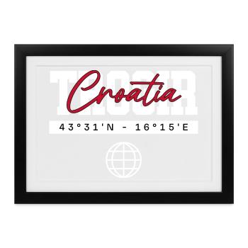 Trogir Kroatien Koordinaten Reise Souvenir - Gerahmtes Poster (37 × 27 cm) - Schwarz - Vorne