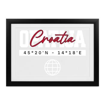 Opatija Kroatien Koordinaten Reise Souvenir - Gerahmtes Poster (37 × 27 cm) - Schwarz - Vorne