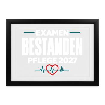 Examen bestanden – Pflege Abschluss 2027 - Gerahmtes Poster (37 × 27 cm) - Schwarz - Vorne
