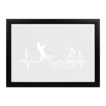 Angeln Heartbeat EKG Fisherman Vintage Tee - Gerahmtes Poster (37 × 27 cm) - Schwarz - Vorne
