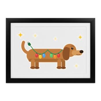 Dackel mit Lichterkette Weihnachten - Gerahmtes Poster (37 × 27 cm) - Schwarz - Vorne