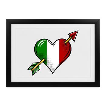 Italien Flagge Herz mit Pfeil - Gerahmtes Poster (37 × 27 cm) - Schwarz - Vorne