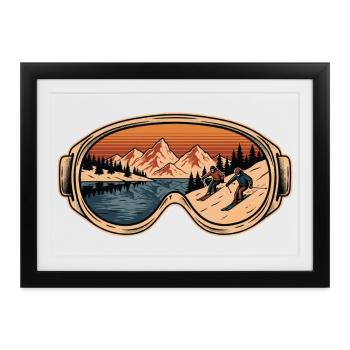 Goggles Mountain Retro Alpinski - Gerahmtes Poster (37 × 27 cm) - Schwarz - Vorne