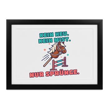 Hobby Horsing Steckenpferd Springen - Gerahmtes Poster (37 × 27 cm) - Schwarz - Vorne