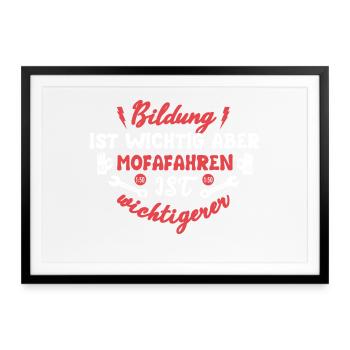 Mofa Moped Mofafahrer Mopedfahrer Motorroller - Gerahmtes Poster (69 × 49 cm) - Schwarz - Vorne