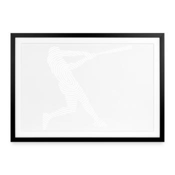 Baseball Baseballer Fingerabdruck Baseballspieler - Gerahmtes Poster (69 × 49 cm) - Schwarz - Vorne