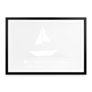 Boot fahren segeln Segelboot Möwen - Gerahmtes Poster (69 × 49 cm) - Schwarz - Vorne