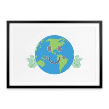 Happy Earth Day Smiling Planet Celebration - Gerahmtes Poster (69 × 49 cm) - Schwarz - Vorne