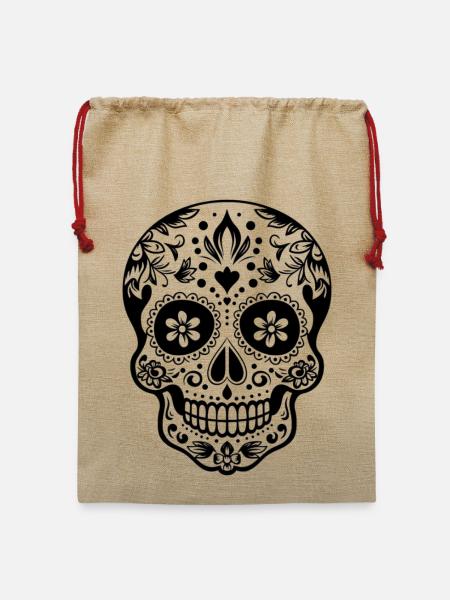 Calavera Sugar Skull, schwarz weiß - Jute Weihnachtssack  - Beige