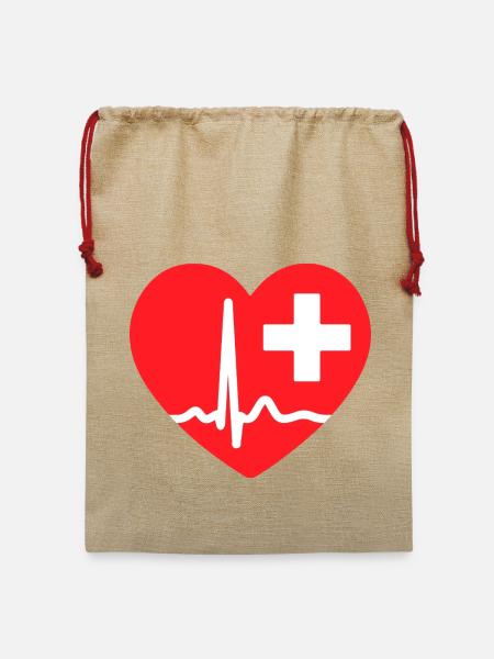 Herzschlag-EKG-Linie Medizinischer Pulswellen-Ikon-Vektor - Jute Weihnachtssack - Beige