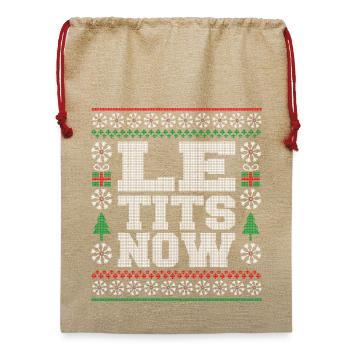 Le Tits Now Funny Ugly Christmas Pattern - Jute Weihnachtssack  - Beige - Vorne