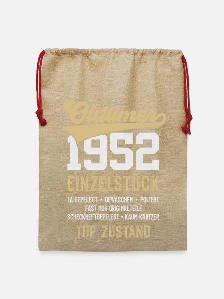 74. GEBURTSTAG OLDTIMER 1952 - Jute Weihnachtssack - Beige