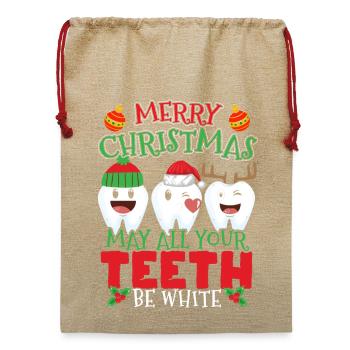 Merry Christmas May All Your Teeth Be White - Jute Weihnachtssack  - Beige - Vorne