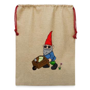 Zwerg Gartenzwerg Schubkarre Gärtner Gartenarbeit - Jute Weihnachtssack  - Beige - Vorne