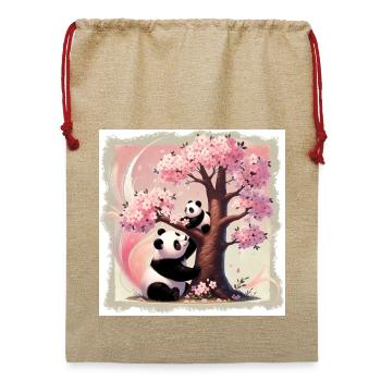Kirschblüten-Pandas - Poster - Jute Weihnachtssack  - Beige - Vorne
