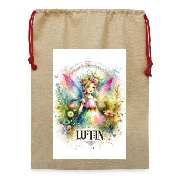 Prinzessin - Pixies - Blumen, Aquarell, Fee - Jute Weihnachtssack  - Beige - Vorne
