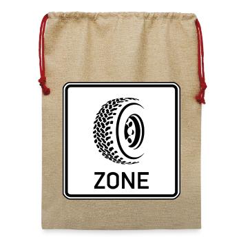 Zone Off Road Schild - Jute Weihnachtssack  - Beige - Vorne