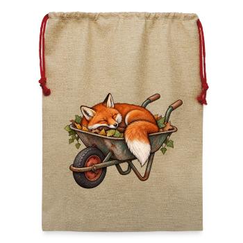 Fuchs schläft in einer Schubkarre - Jute Weihnachtssack  - Beige - Vorne