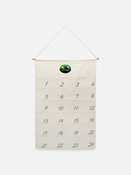 Rio De Janeiro Brasilien Flagge Skyline Silhouette Trav - Leinen Adventskalender - Naturweiß