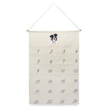Gaming Border Collie mit Headset und Controller - Leinen Adventskalender  - Naturweiß - Vorne