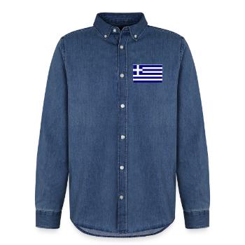 Griechenland Flagge - Männer Jeanshemd Organic von Stanley/Stella - verwaschenes Mittelblau  - Vorne - AI Model Male 185 light (185cm)