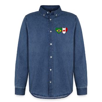 Brésil Canada Drapeau Coeur - Chemise en denim homme bio Stanley/Stella - bleu moyen délavé  - Devant - AI Model Male 185 light (185cm)
