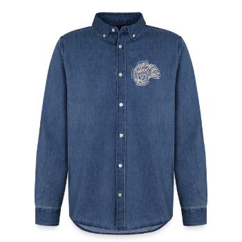 Ammonitenspirale Linienkunst - Männer Jeanshemd Organic von Stanley/Stella - verwaschenes Mittelblau  - Vorne - AI Model Male 185 light (185cm)