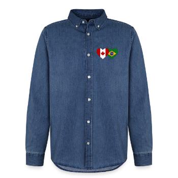 Drapeau du cœur du Canada et du Brésil - Chemise en denim homme bio Stanley/Stella - bleu moyen délavé  - Devant - AI Model Male 185 light (185cm)