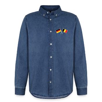 Deutschland & Belgien Flaggen - Partnerschaft - Männer Jeanshemd Organic von Stanley/Stella - verwaschenes Mittelblau  - Vorne - AI Model Male 185 light (185cm)