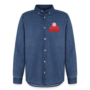 Wollmütze mit Bommel - Winter Motiv - Männer Jeanshemd Organic von Stanley/Stella - verwaschenes Mittelblau  - Vorne - AI Model Male 185 light (185cm)