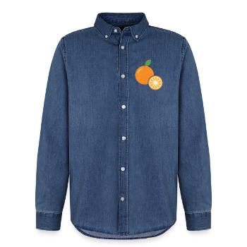 Orange mit Orangenscheibe - Frucht Motiv - Männer Jeanshemd Organic von Stanley/Stella - verwaschenes Mittelblau  - Vorne - AI Model Male 185 light (185cm)