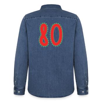 80. 80 ANS. 80e ANNIVERSAIRE. ANNIVERSAIRE 80 ANS. - Chemise en denim homme bio Stanley/Stella - bleu moyen délavé  - Dos - AI Model Male 185 light (185cm)