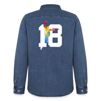 NUMBER 18 BASKETBALL 18TH BIRTHDAY - Men’s Organic Denim Shirt by Stanley/Stella - mid washy  - Back - AI Model Male 185 light (185cm)
