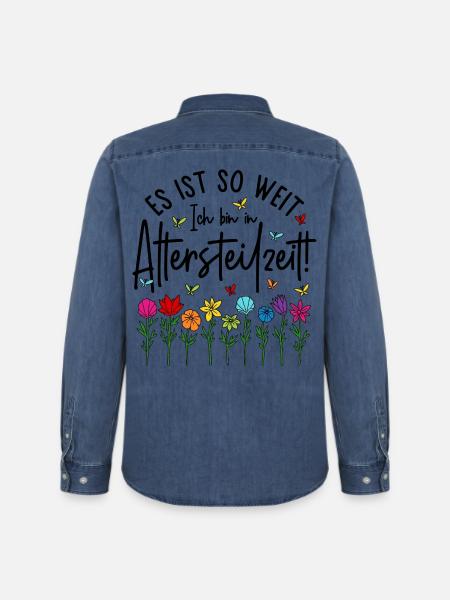 Es ist soweit Ich bin in Altersteilzeit - Blumen - Männer Jeanshemd Organic von Stanley/Stella - verwaschenes Mittelblau