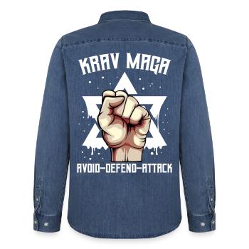 Krav Maga - Männer Jeanshemd Organic von Stanley/Stella - verwaschenes Mittelblau  - Hinten - AI Model Male 185 light (185cm)