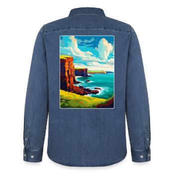 Orkneyinseln Schottland Großbritannien Reise Poster Souvenir - Männer Jeanshemd Organic von Stanley/Stella - verwaschenes Mittelblau  - Hinten - AI Model Male 185 light (185cm)