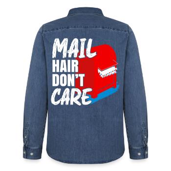 Mail Hair Don't Care Postangestellte Briefträgerin - Männer Jeanshemd Organic von Stanley/Stella - verwaschenes Mittelblau  - Hinten - AI Model Male 185 light (185cm)