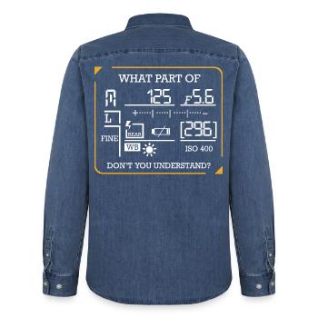 photographer - Men’s Organic Denim Shirt by Stanley/Stella - mid washy  - Back - AI Model Male 185 light (185cm)