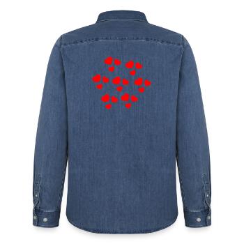 HERZ. HERZ. HERZ. KÜSSEN. SCHMATZEN. KÜSST. - Männer Jeanshemd Organic von Stanley/Stella - verwaschenes Mittelblau  - Hinten - AI Model Male 185 light (185cm)