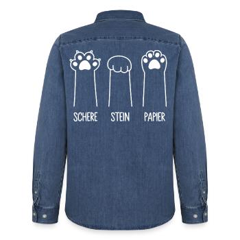 Katzenpfoten Katze Pfote Spiel Schere Stein Papier - Männer Jeanshemd Organic von Stanley/Stella - verwaschenes Mittelblau  - Hinten - AI Model Male 185 light (185cm)