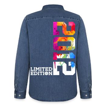 14E ANNIVERSAIRE ÉDITION LIMITÉE 2012 - Chemise en denim homme bio Stanley/Stella - bleu moyen délavé  - Dos - AI Model Male 185 light (185cm)